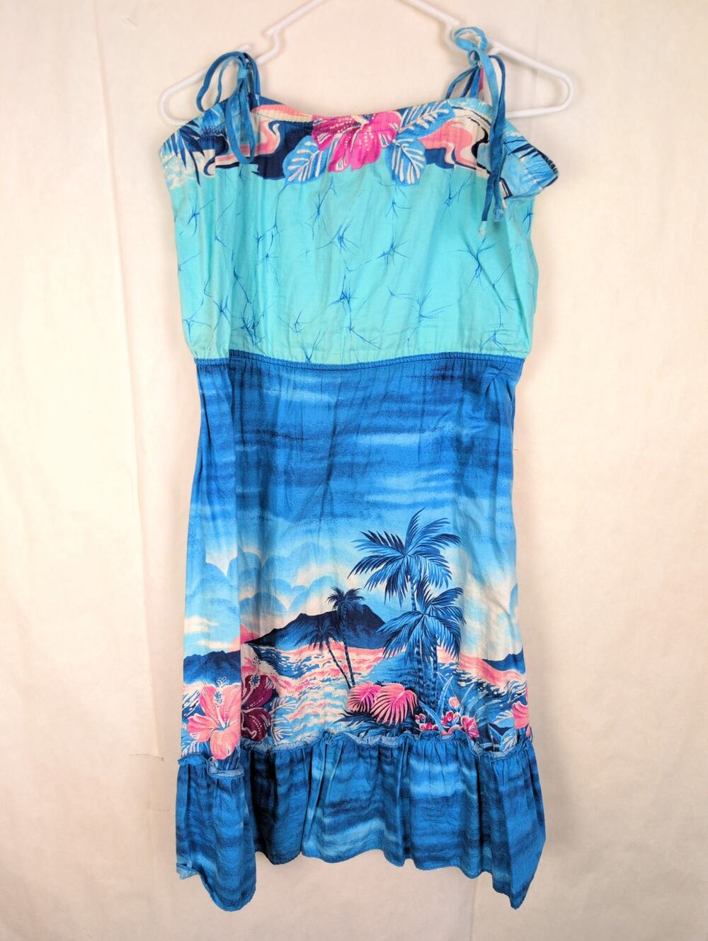 Vintage Hilo Hattie Hawaiian blue tropical dress Size Large Boho Beachy Retro